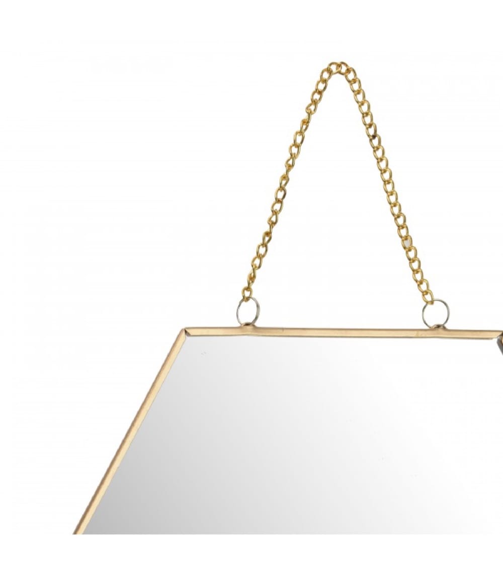 Miroir Doré Suspendu Forme Alvéole avec Chaînette - 25x22x1cm - Maisons du Monde