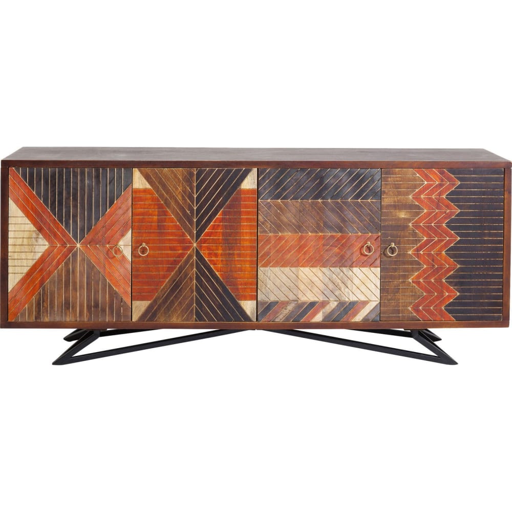 Kare Design Sideboard mit 4 Türen aus Massivholz im Ethno-Stil, braun und orange style exotic - Spanplatte