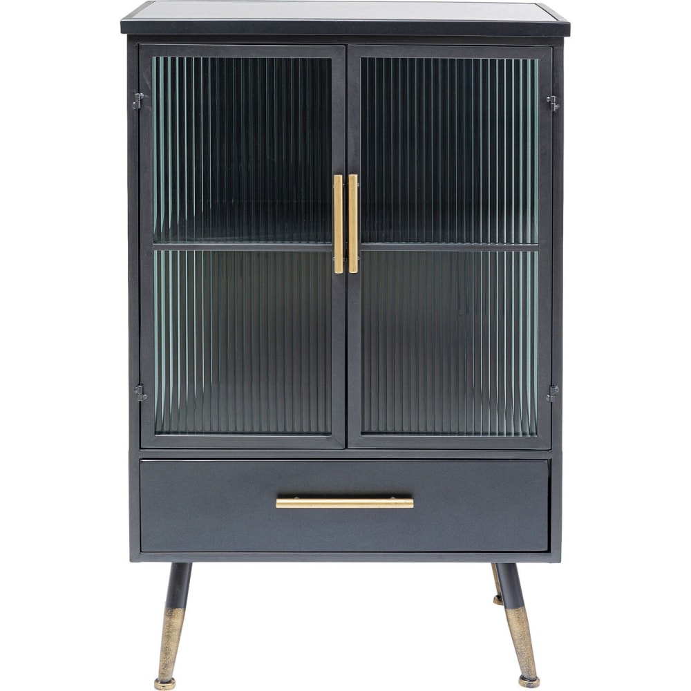 Buffet industriel 2 portes 1 tiroir en acier et verre