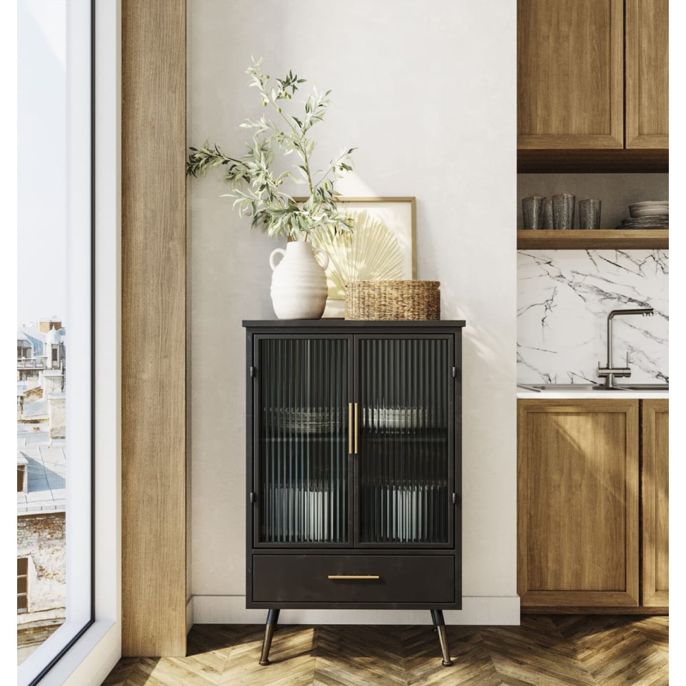Buffet industriel 2 portes 1 tiroir en acier et verre - Maisons du Monde