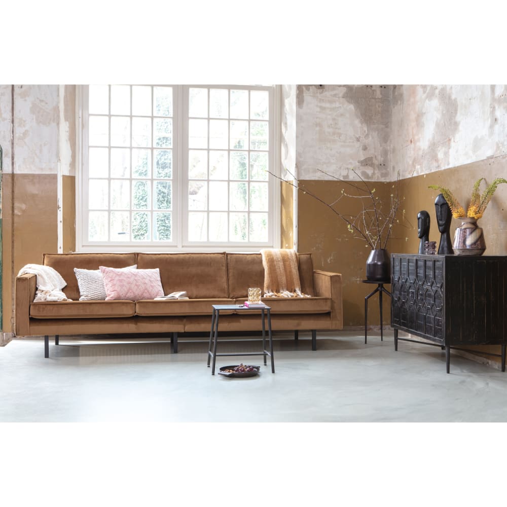Canapé 3 places tissu velours jaune miel