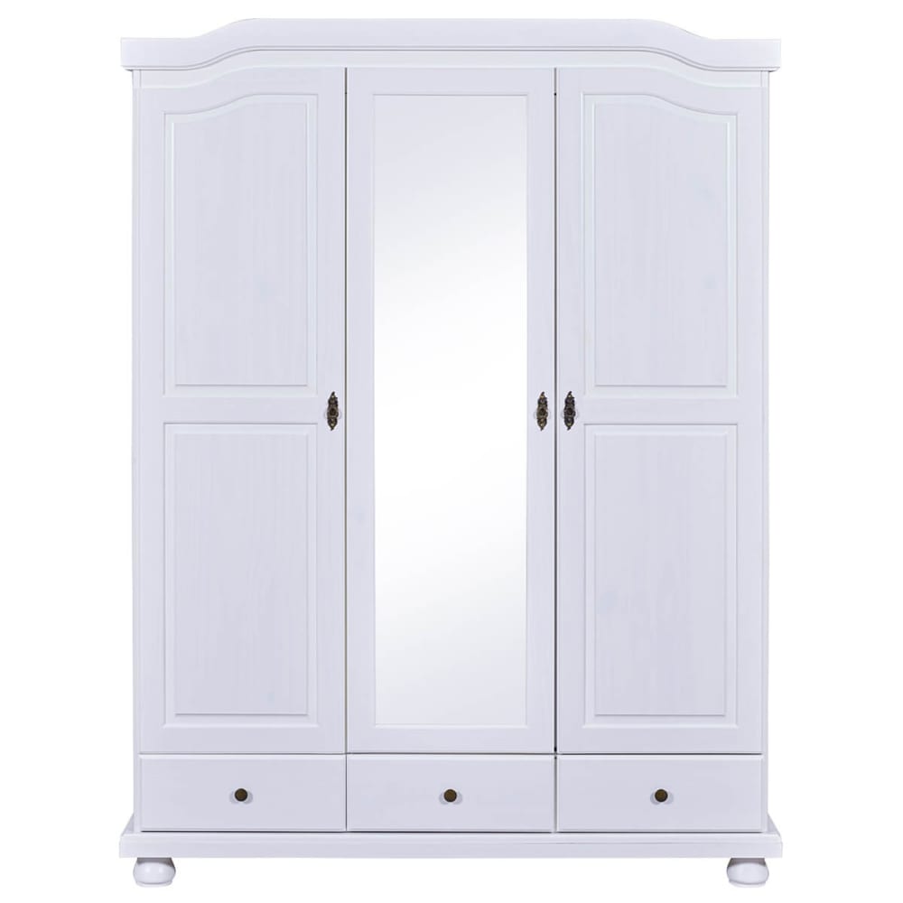 Armoire 3 portes en pin massif blanc