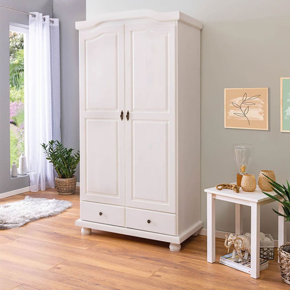 Armoire 2 portes en pin massif blanc - Maisons du Monde