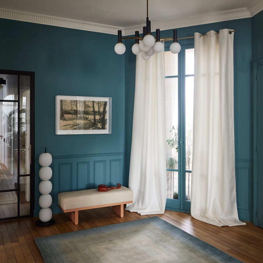 Rideau tissage toile à l'effet satiné blanc 145x277 cm