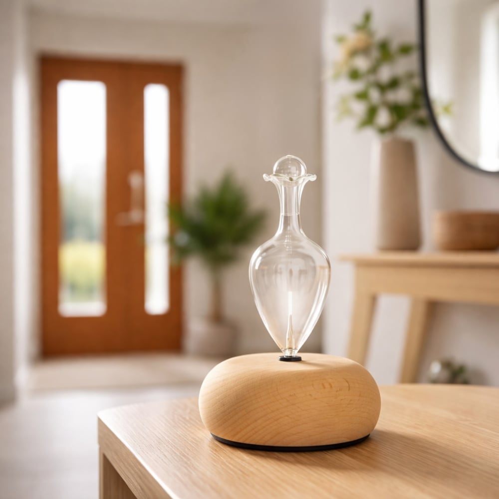 Vernebelnder venturi-duftverteiler aus FSC-holz und glas 19cm -