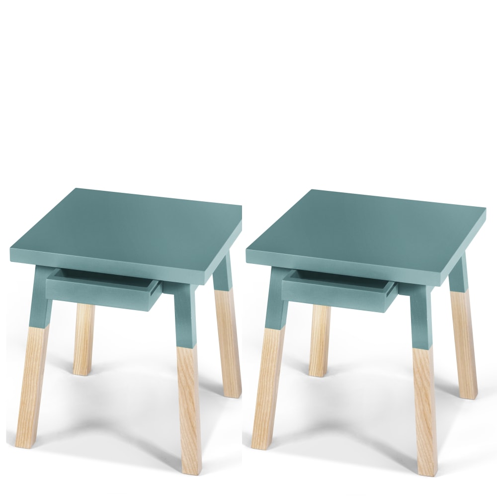 2 chevets laqués avec tiroir en frêne, plateau 40 cm