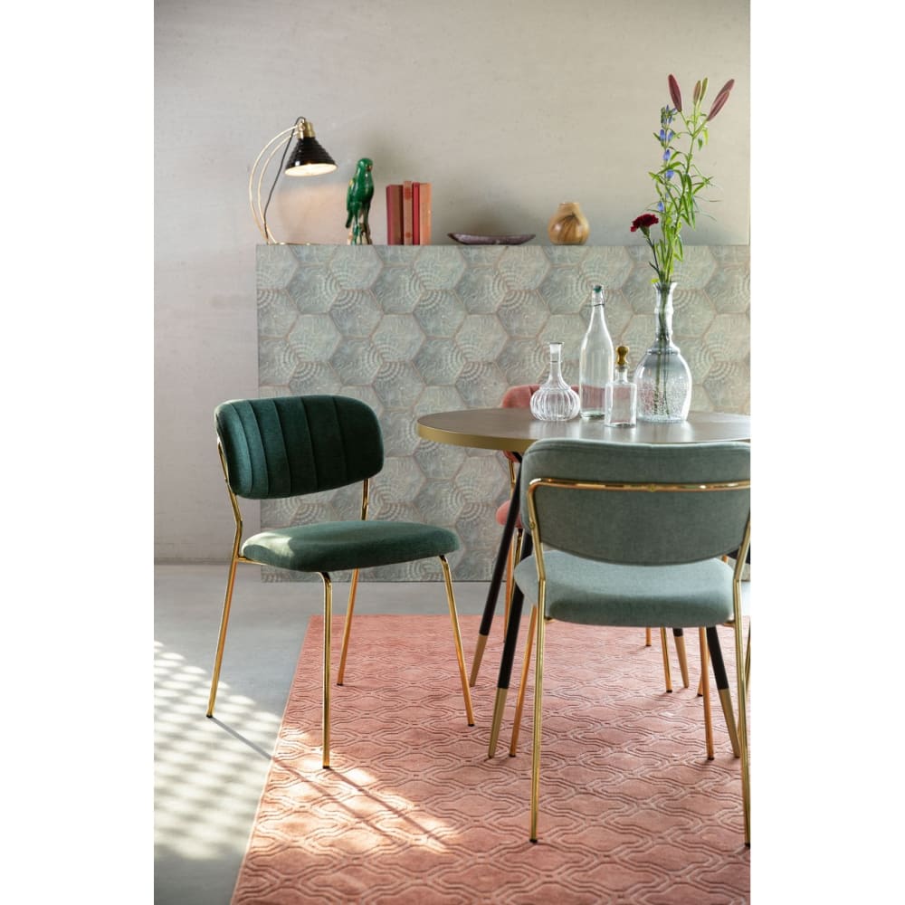 Silla de comedor de tela verde con patas doradas - Maisons du Monde