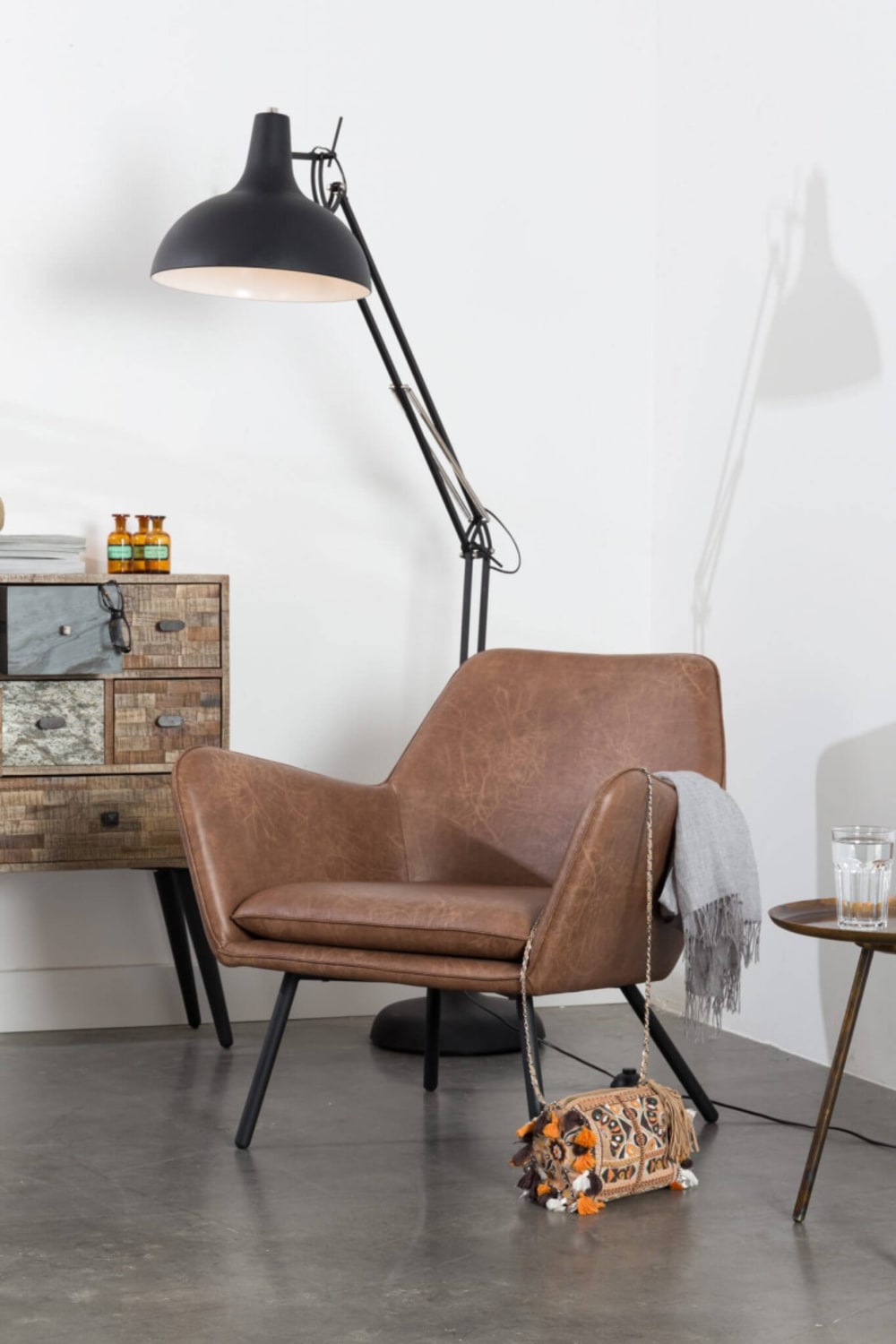 Fauteuil lounge en aspect cuir vintage marron