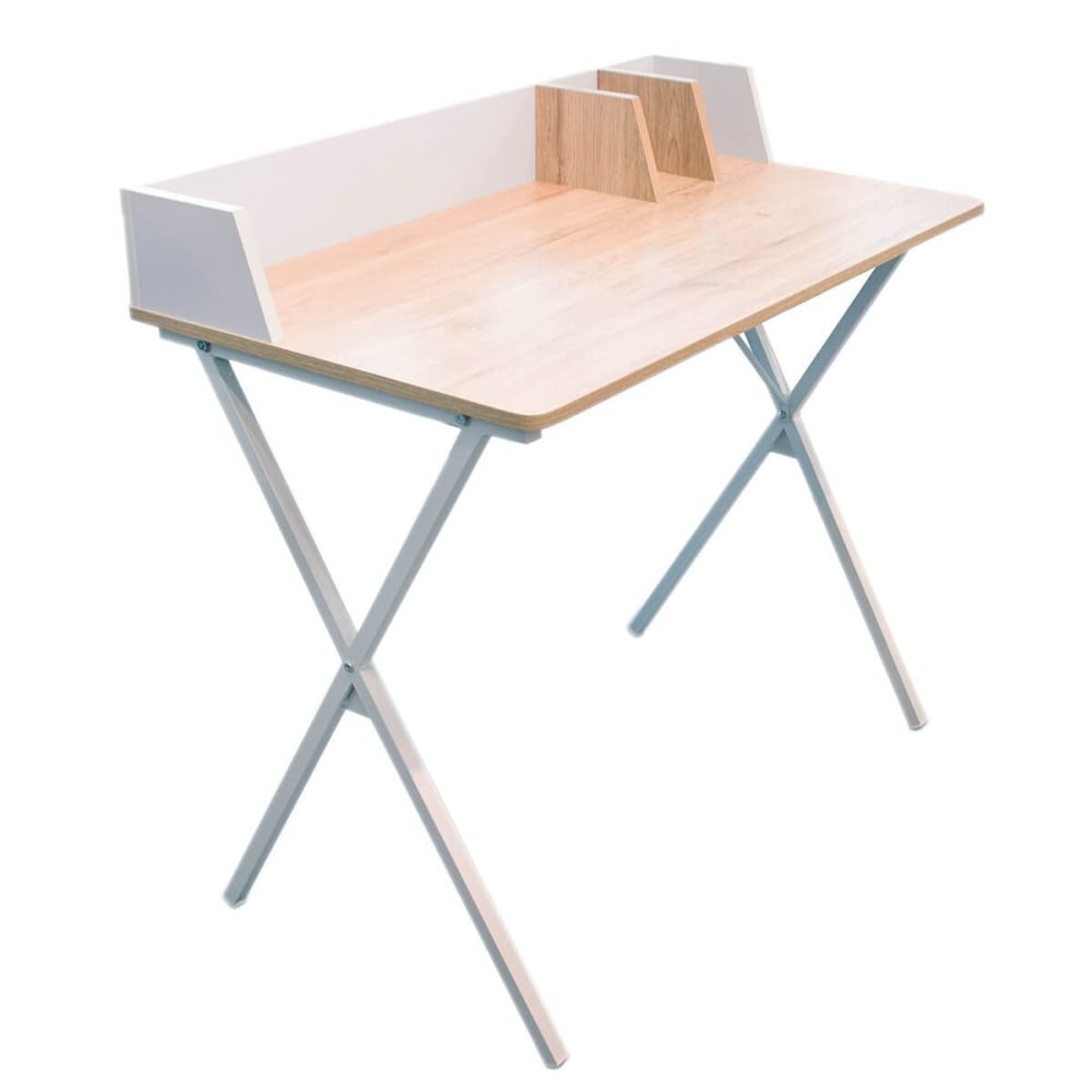 Altobuy Bureau en bois et métal blanc style contemporain Marron Panneau De Particules - 90x84x50cm