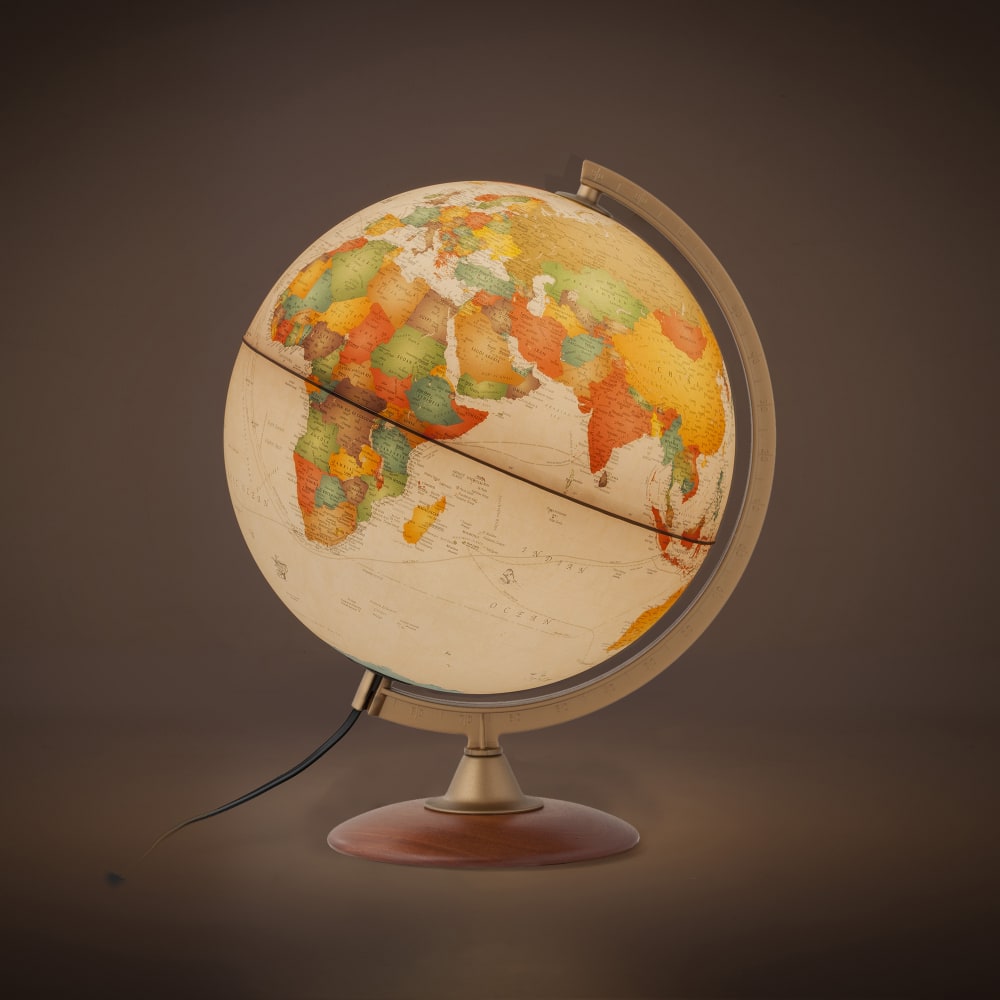 Globe terrestre 30 cm antique lumineux textes en français - Maisons du Monde