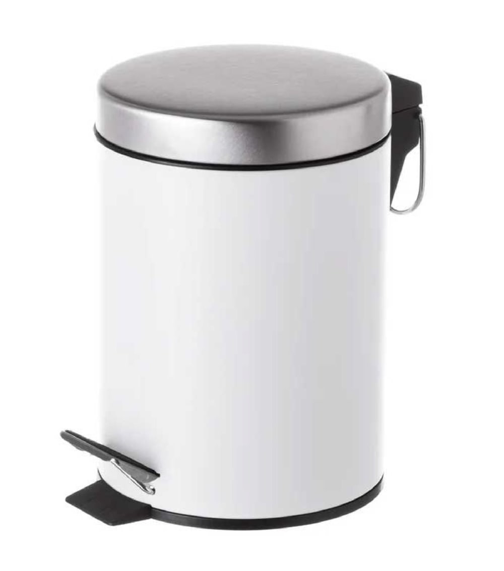 Wadiga Poubelle ronde à pédale en métal blanc 3L style contemporain