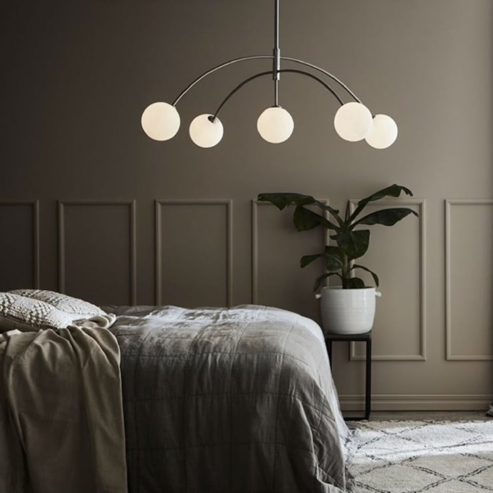Suspension 5 lumières métal/verre opalin D117cm - Maisons du Monde