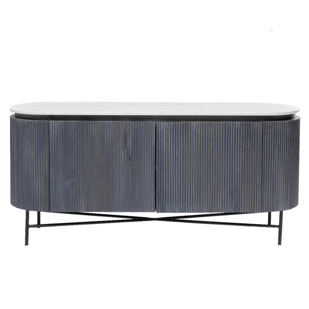 Buffet 2 portes en manguier massif et marbre blanc