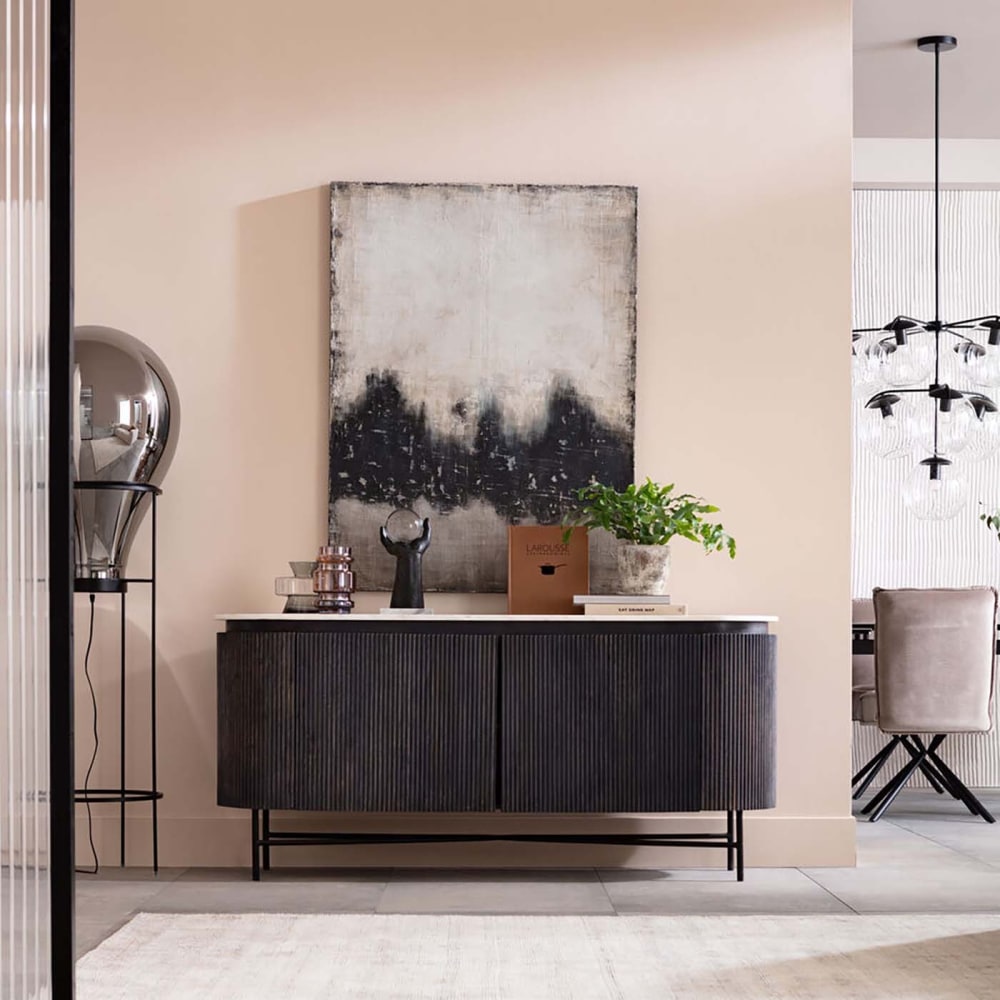 Buffet 2 portes en manguier massif et marbre blanc