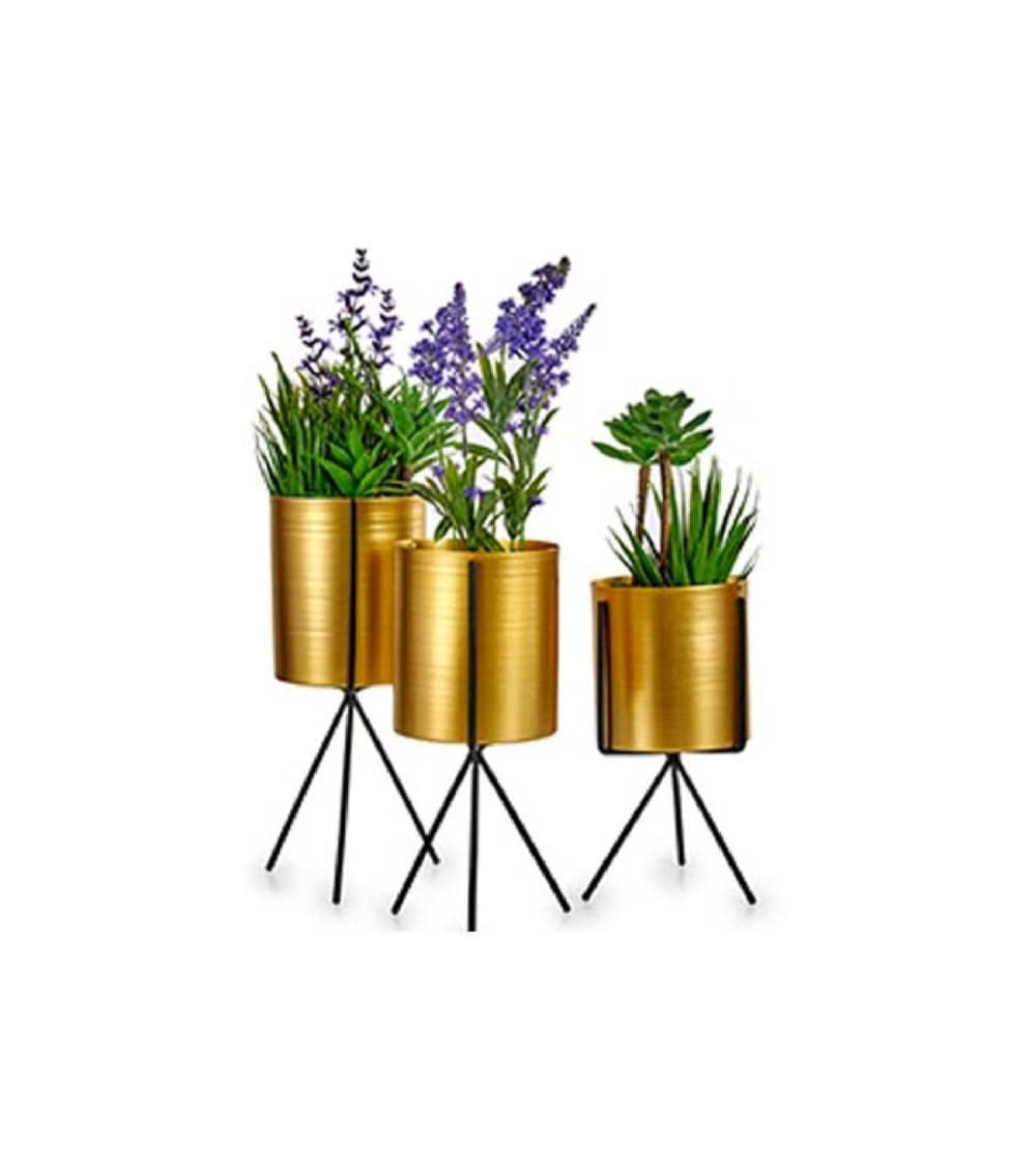 Set de 3 cache-pots sur pied en métal noir et doré - Maisons du Monde