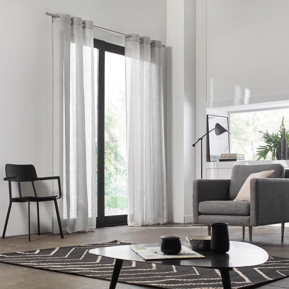 Voilage à oeillets en lin gris 145x350 cm - Maisons du Monde