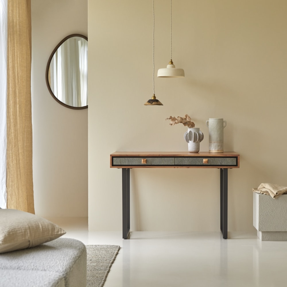 Tikamoon Konsole aus massiver Akazie style modern Beige Holz