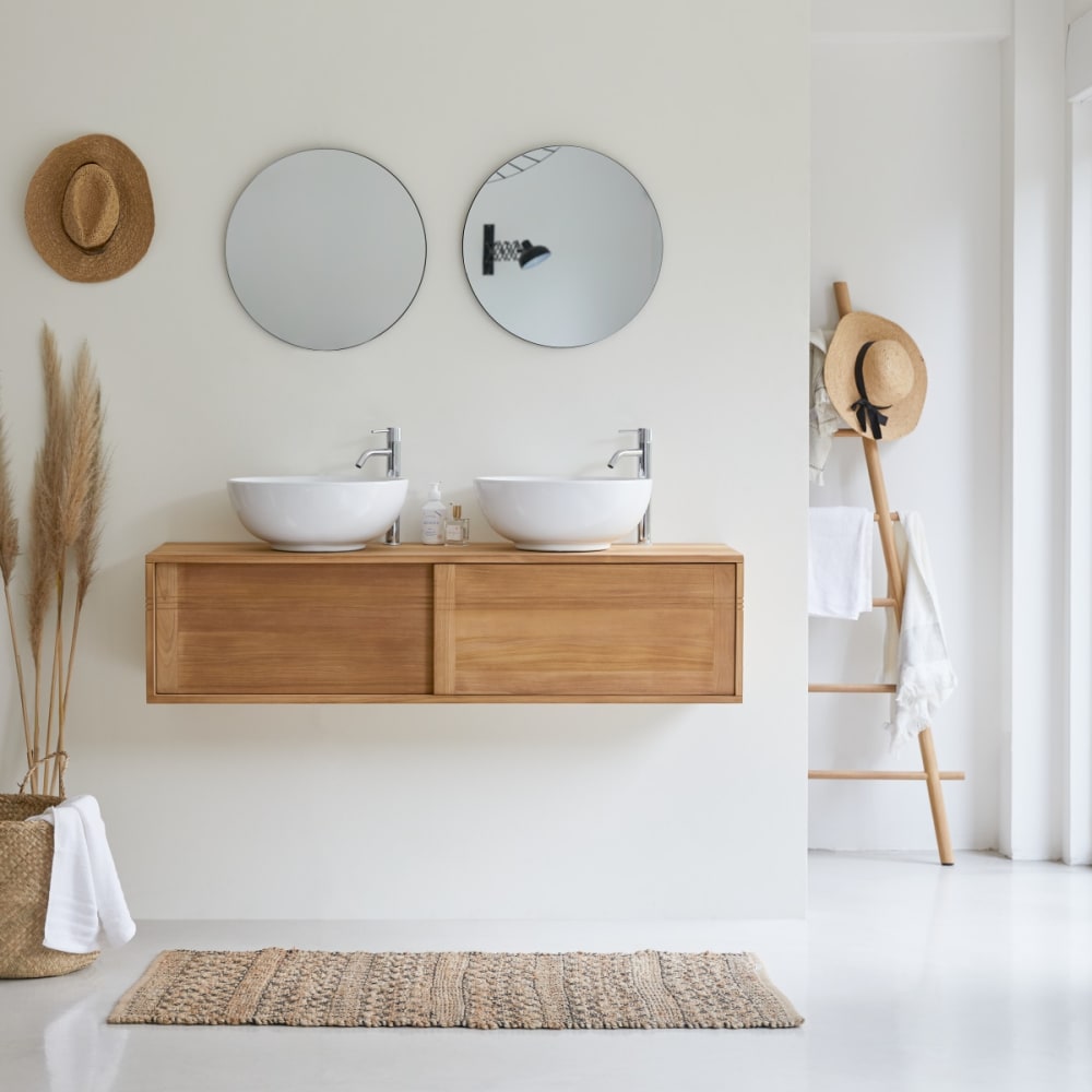 Tikamoon Badschrank aus massivem Teakholz 140 style classic chic Beige