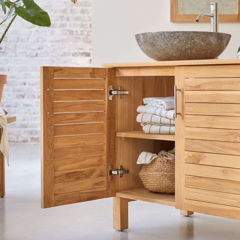 Waschtischunterschrank aus massivem Teakholz 85 cm - Maisons Du