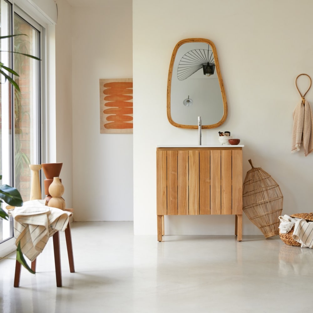 Tikamoon Badezimmermöbel aus massivem Teakholz und Keramik 80 cm style classic chic Beige