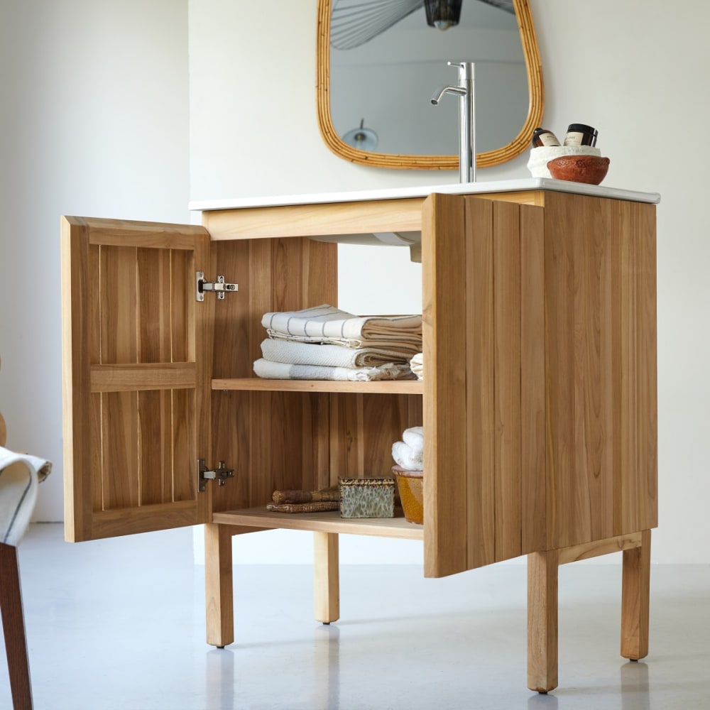 Badezimmermöbel aus massivem Teakholz und Keramik 80 cm - Maisons