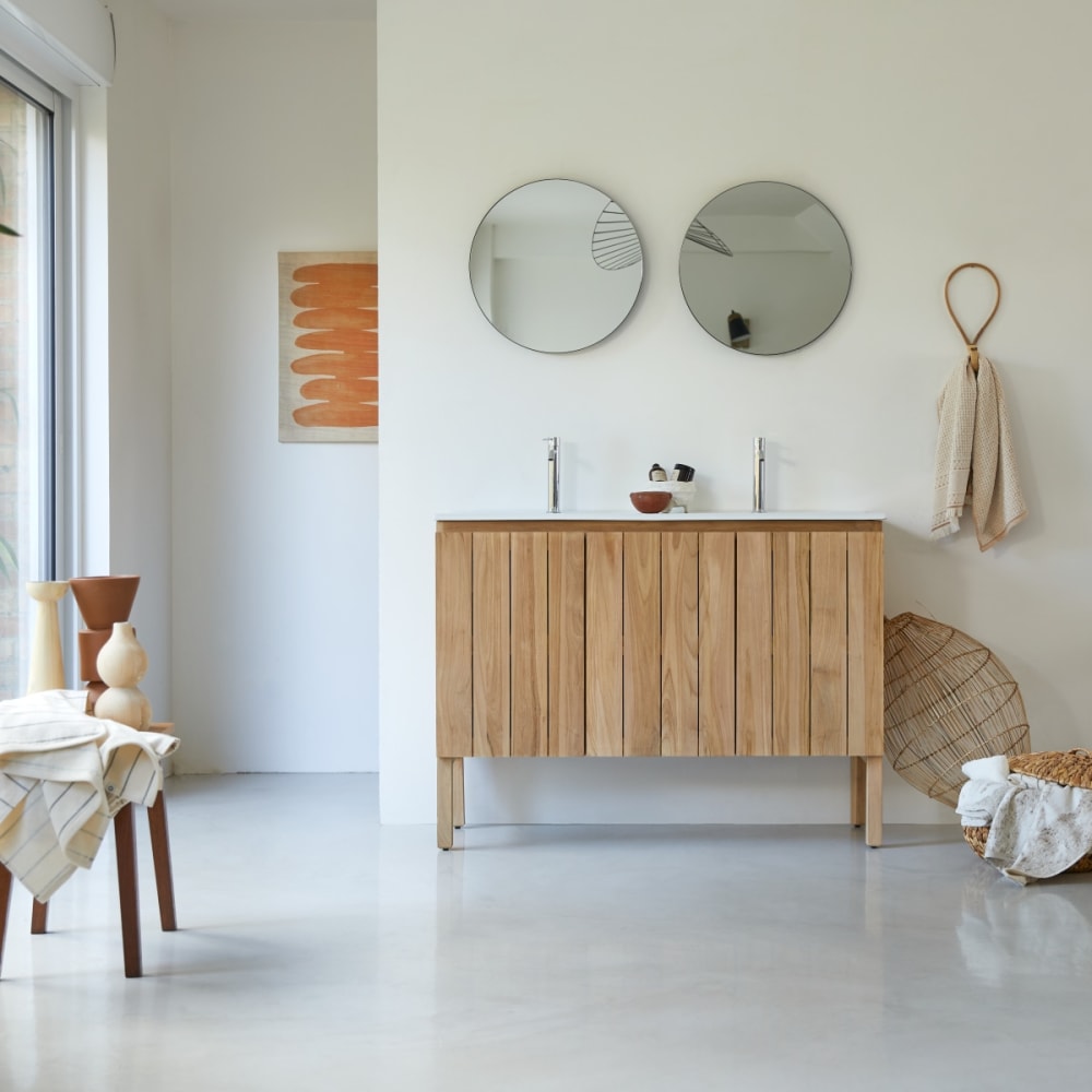 Tikamoon Badezimmermöbel aus massivem Teakholz und Keramik 120 cm style classic chic Beige