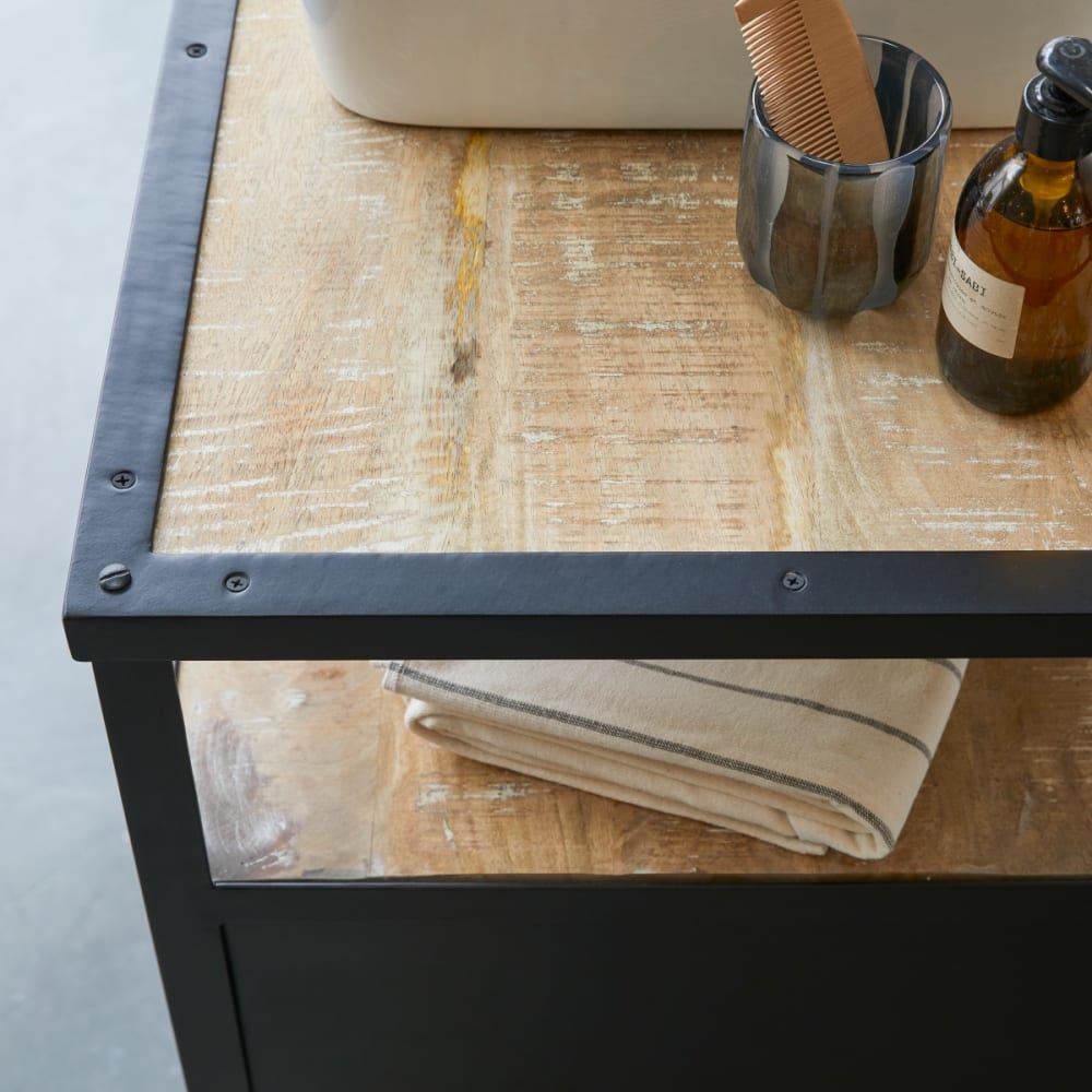 Waschtischunterschrank aus massivem Mangoholz und Metall 140 cm -
