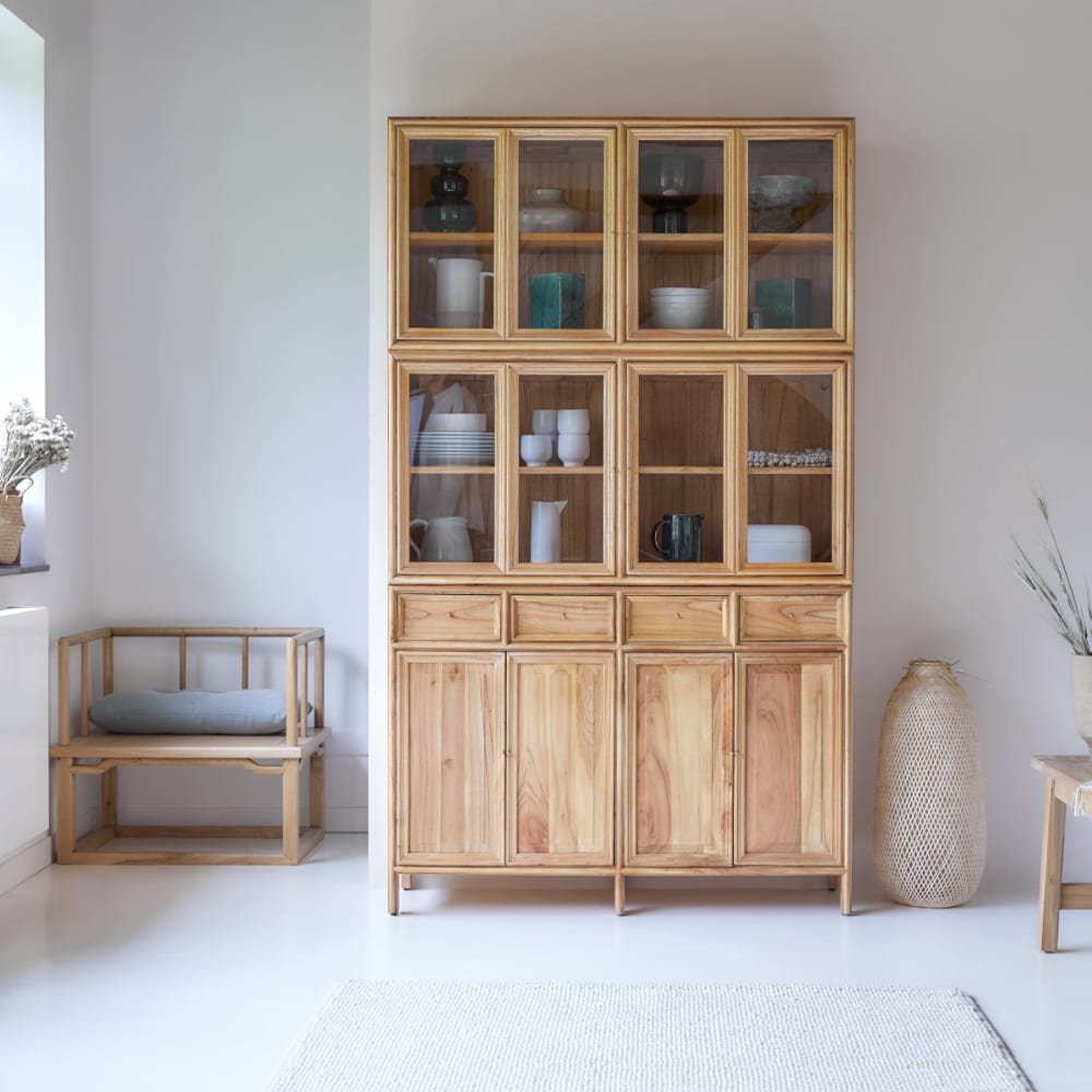 Tikamoon Doppelgeschirrschrank aus Mindi style vintage Beige Holz