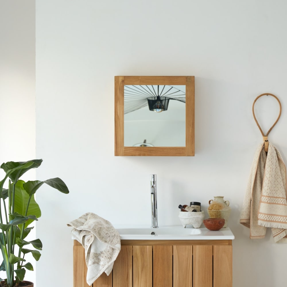 Tikamoon Spiegelschrank aus massivem Teak style classic chic Beige Holz