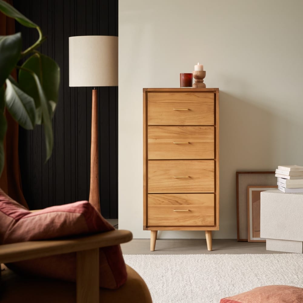 Tikamoon Hochkommode aus massivem Teakholz style modern Beige