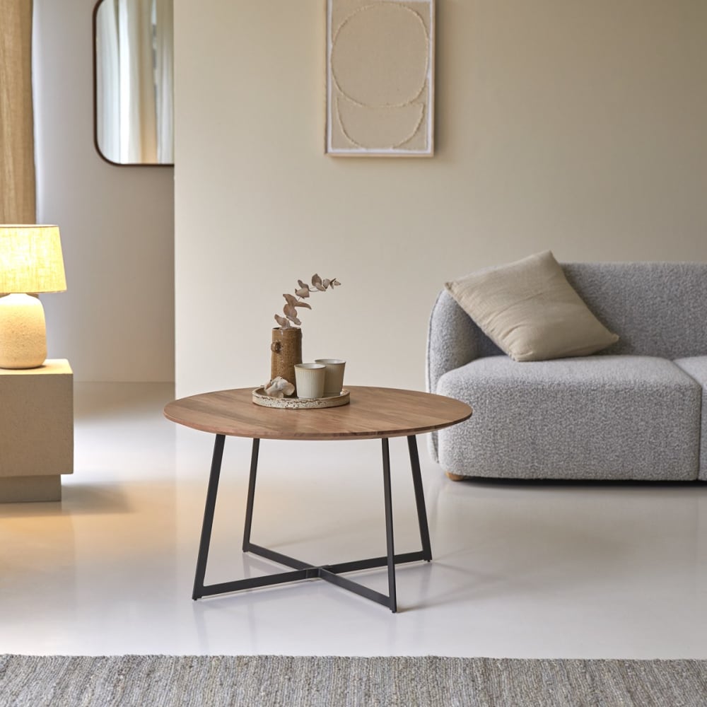Tikamoon Couchtisch aus Akazienholz mit Metallfüßen rund 80 cm style modern Beige