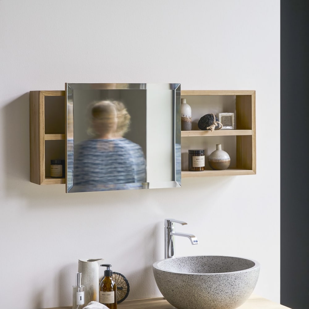 Tikamoon Spiegelschrank aus massivem Teak style modern Beige Holz