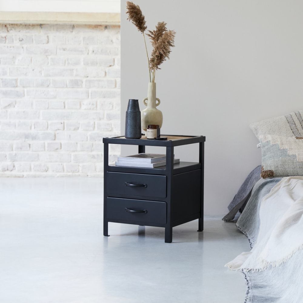 Tikamoon Nachttisch aus Metall style industrial Schwarz Metall