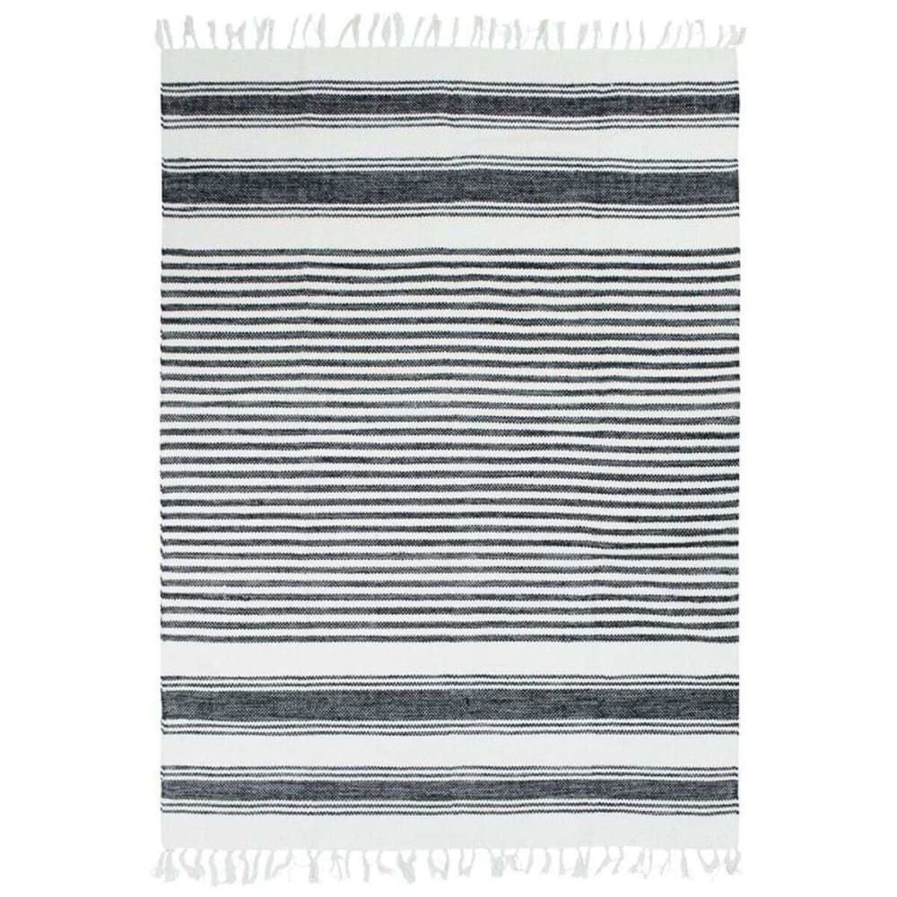 Tappeto 100% cotone con linee nero-grigio-bianco 190x290 - The