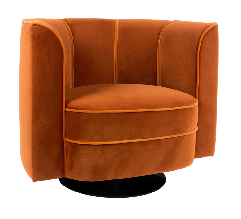 Fauteuil en velours orange pivotant Fauteuil en velours orange pivotant