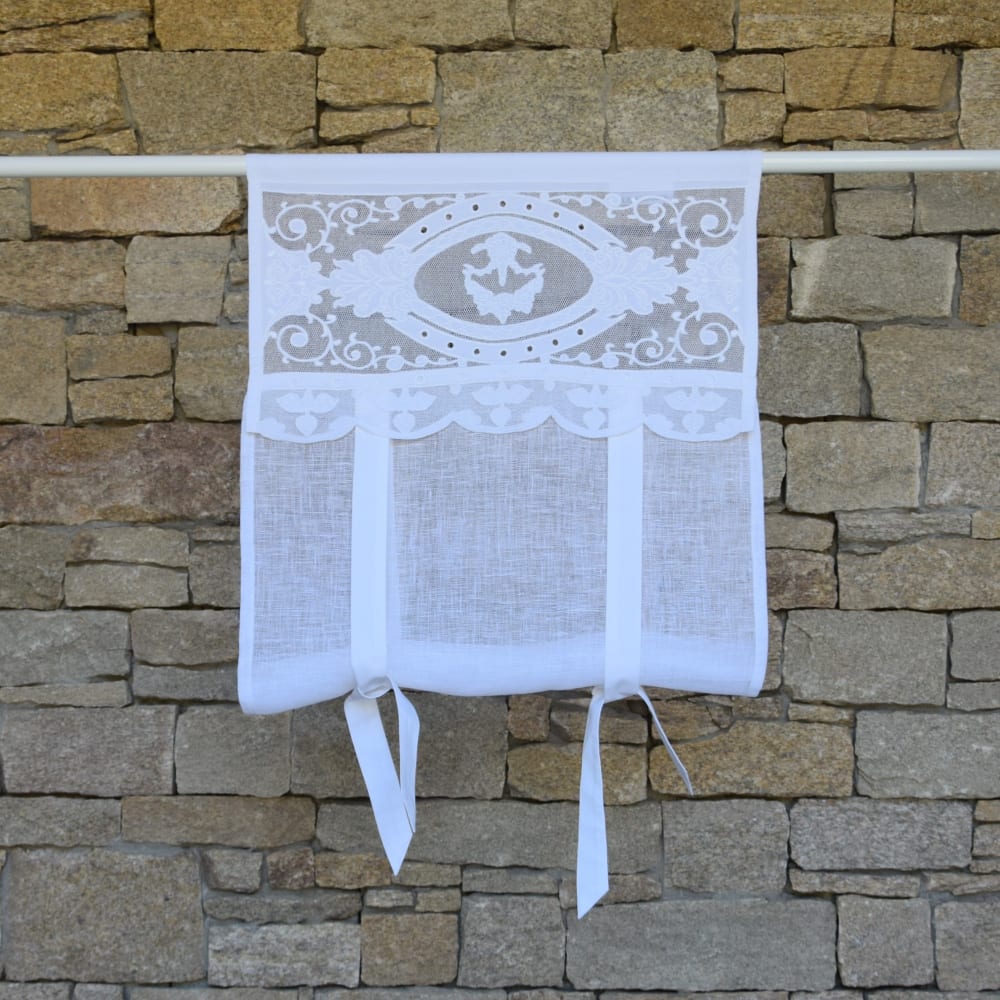Estor de lino blanco y bordados 60 X 120 cm - Maisons du Monde