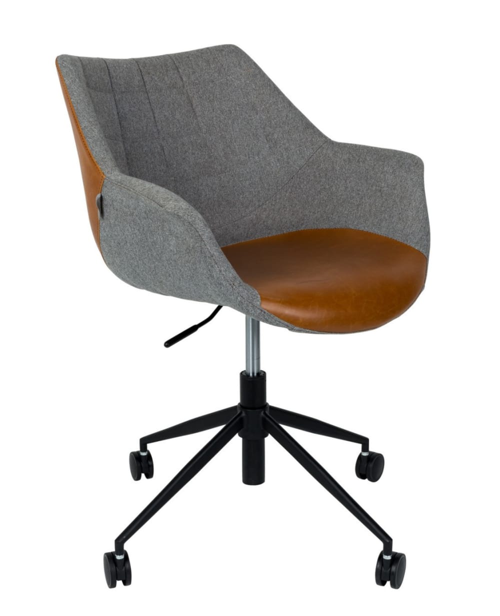 Silla de oficina ergonómica con tela gris y cuero vegetal marrón