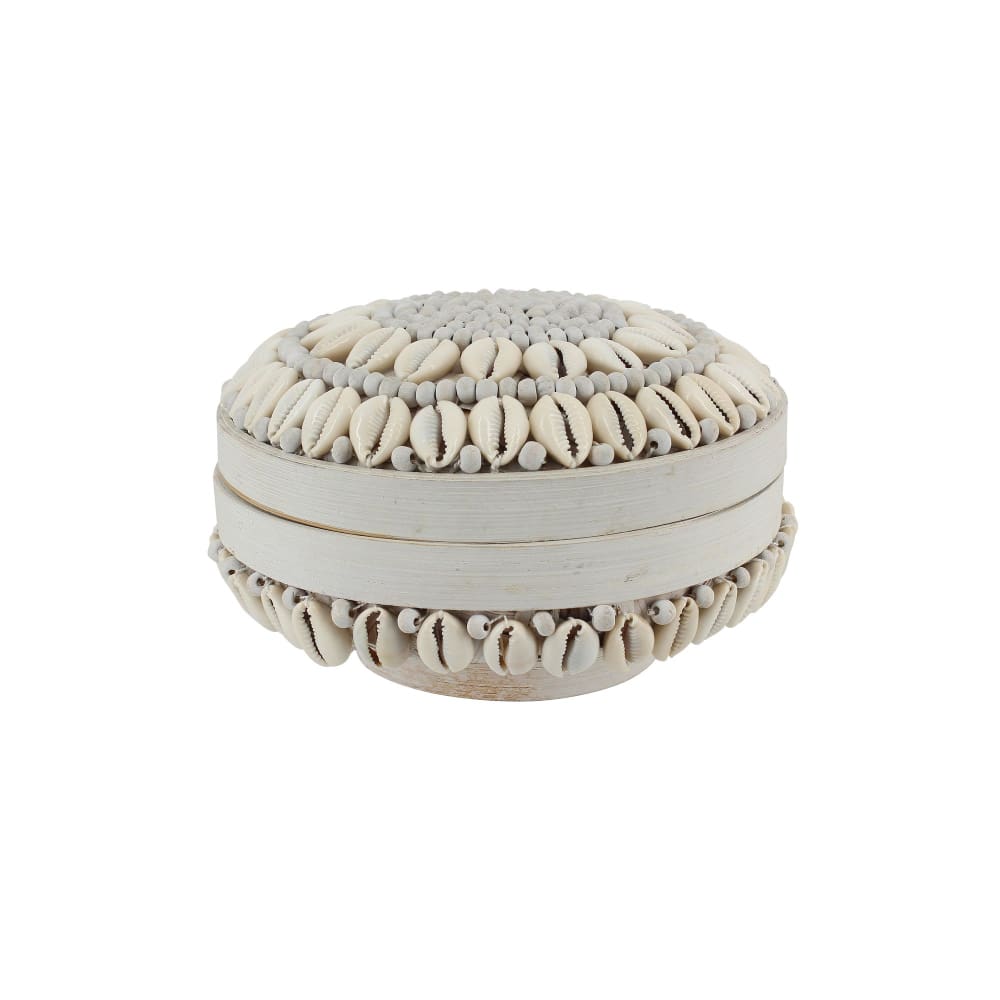 Boîte en bambou et coquillages blancs