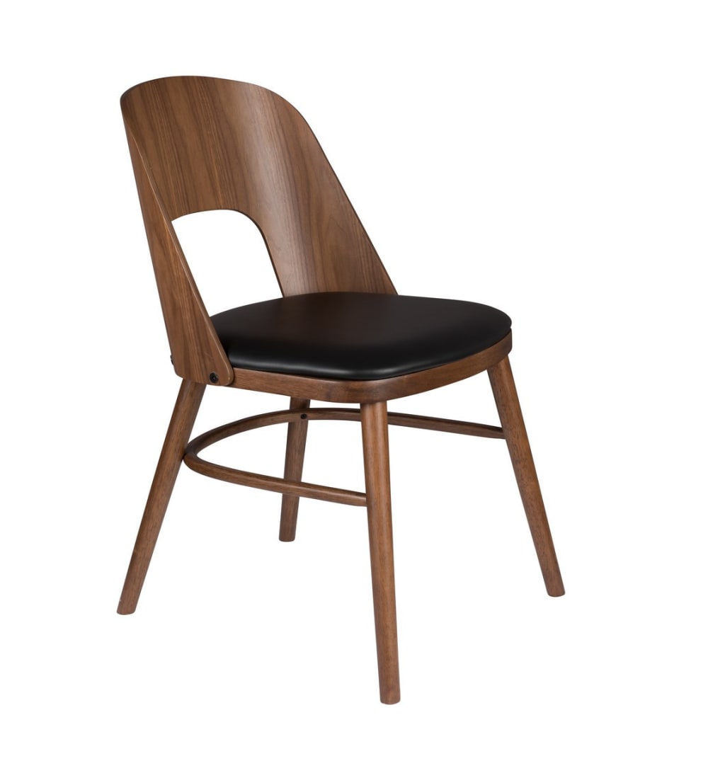 Chaise de repas en simili cuir noir et bois de noyer Chaise de repas en simili cuir noir et bois de noyer