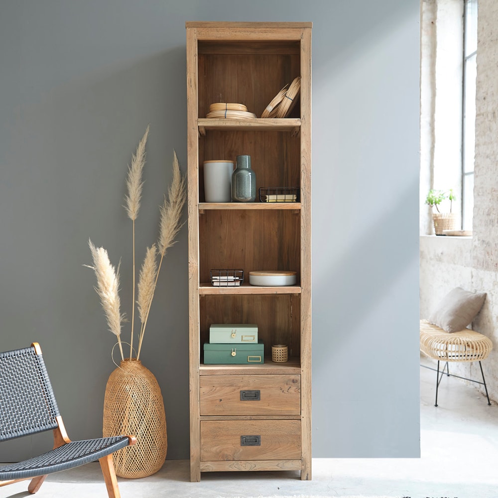 BERAH GETAH Bibliothek 2 Schubladen und 4 Nischen aus recyceltem Teakholz style modern Beige