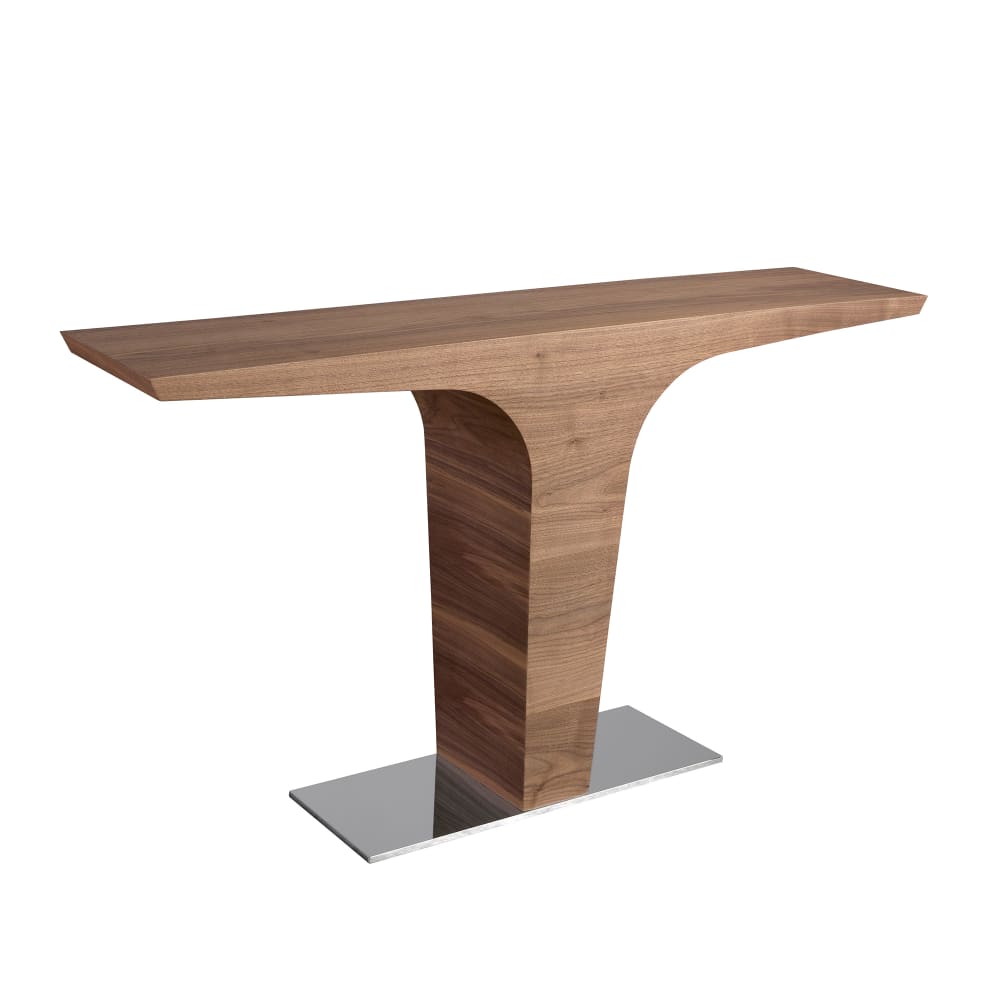 Angel Cerda Rechteckige Konsole aus Nussbaumholz mit Sockel aus verchromtem Stahl style modern Braun Spanplatte