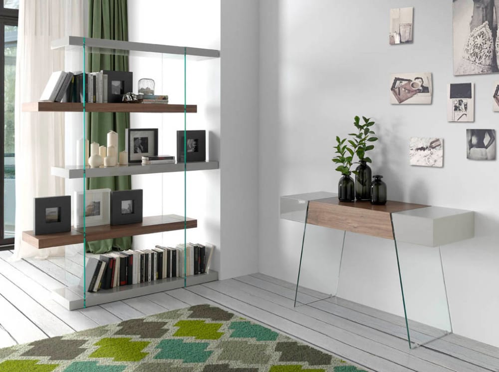 Console effet bois noyer et verre trempé - Maisons du Monde