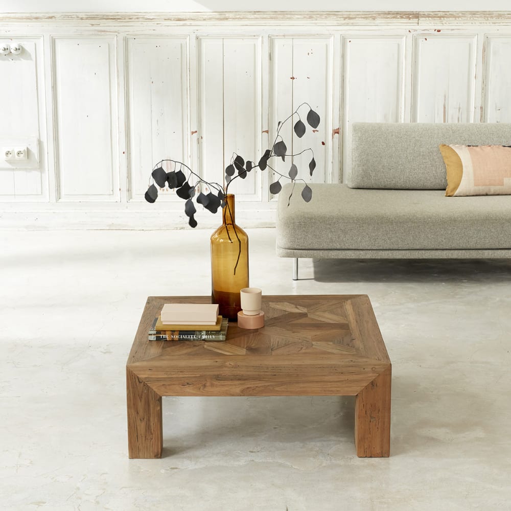BERAH GETAH Table basse en teck recyclé massif style campagne Beige Bois - 80x30x80cm