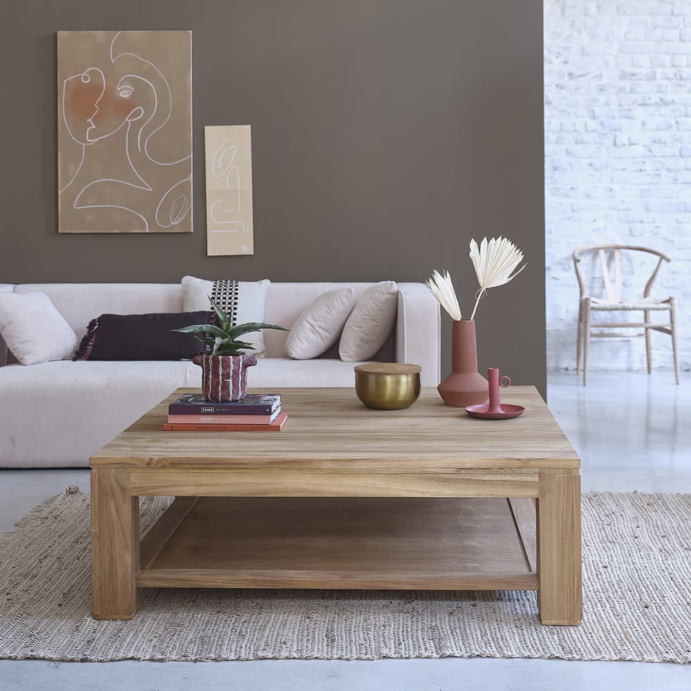 BERAH GETAH Table basse en teck massif style contemporain Beige Bois - 120x40x120cm