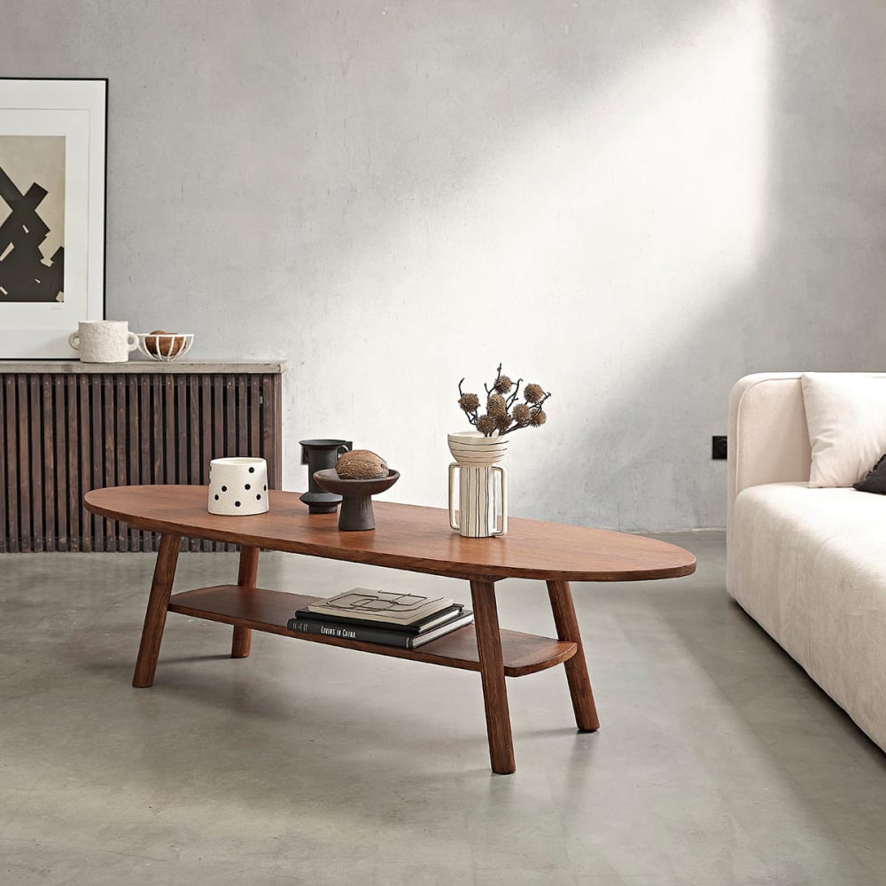 BERAH GETAH Couchtisch mit Doppelplatte in Nussbaum-Finish style vintage Braun Holz