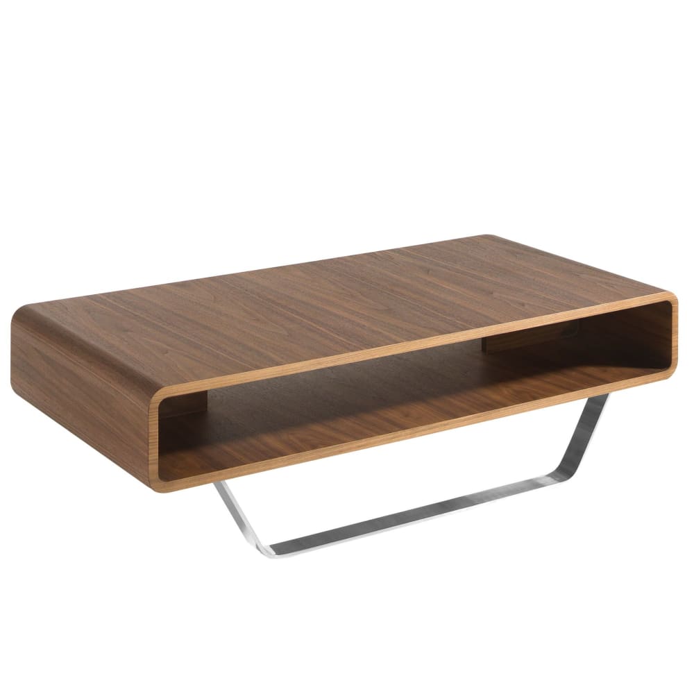 Table basse rectangulaire en noyer et acier chromé Table basse rectangulaire en noyer et acier chromé