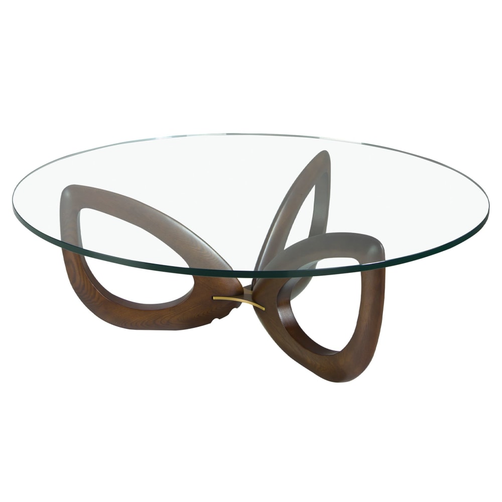 Table basse ronde en verre trempé et noyer Table basse ronde en verre trempé et noyer