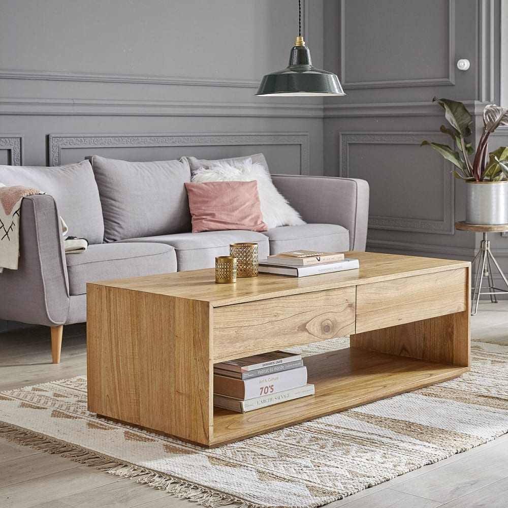 BERAH GETAH Couchtisch Mindy mit 4 Schubladen style modern Beige Holz