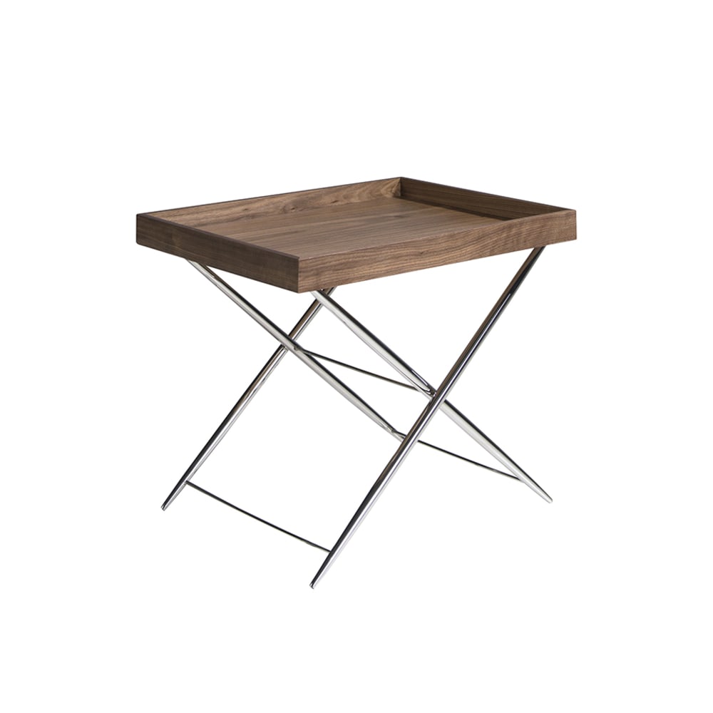 Mesa rincón rectangular nogal y acero cromado