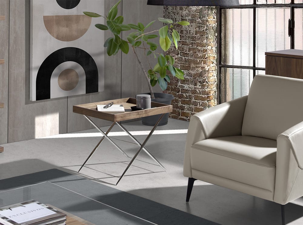 Table d'appoint effet bois noyer et acier - Maisons du Monde